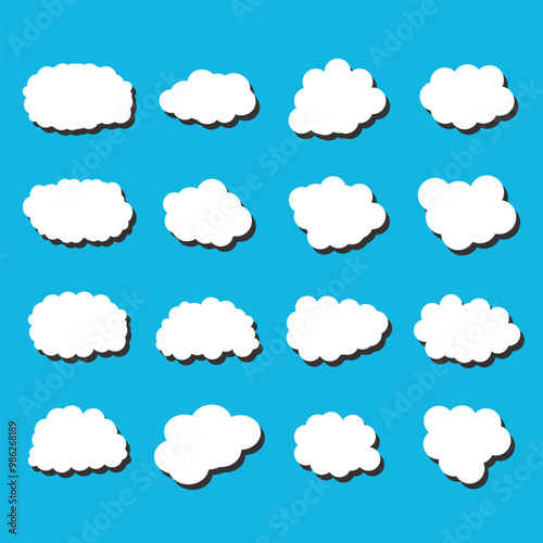 white vector cloud shape set design on blue background 