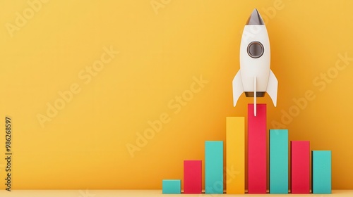 Abstract portfolio bar chart turning into a rocket, investment growth, financial success