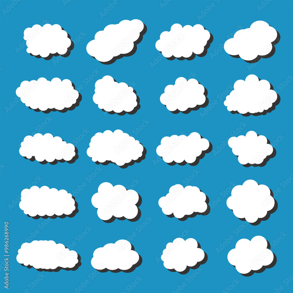 white vector cloud shape set design on blue background white vector cloud shape set design on blue background