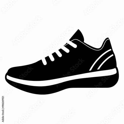 black silhouette of a sneaker viewed from the side vector illustration 