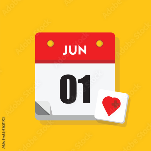 calender icon, 01 june icon with yellow background