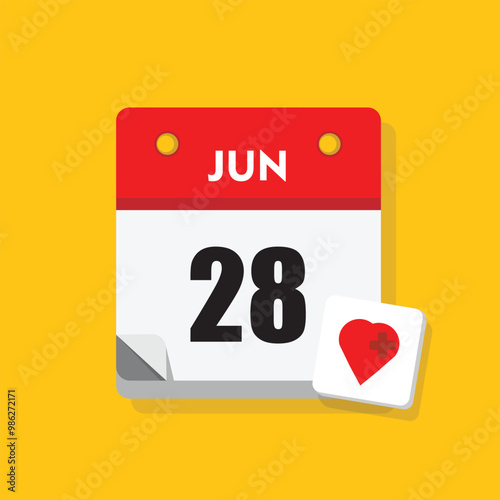 calender icon, 28 june icon with yellow background