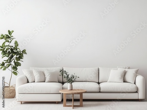 Spacious living room with sleek sectional sofa and minimalist coffee table  minimalistic design  open harmony