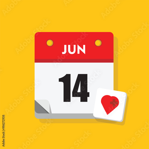 calender icon, 14 june icon with yellow background