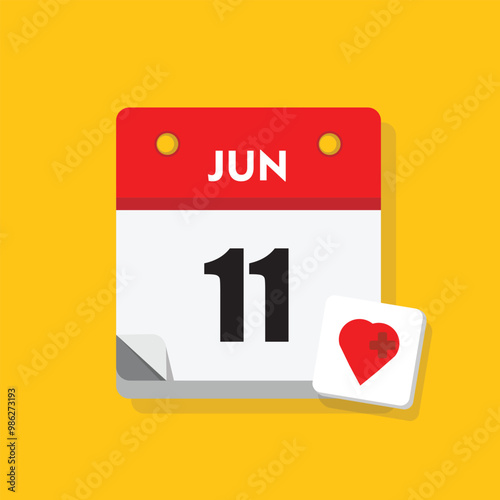 calender icon, 11 june icon with yellow background