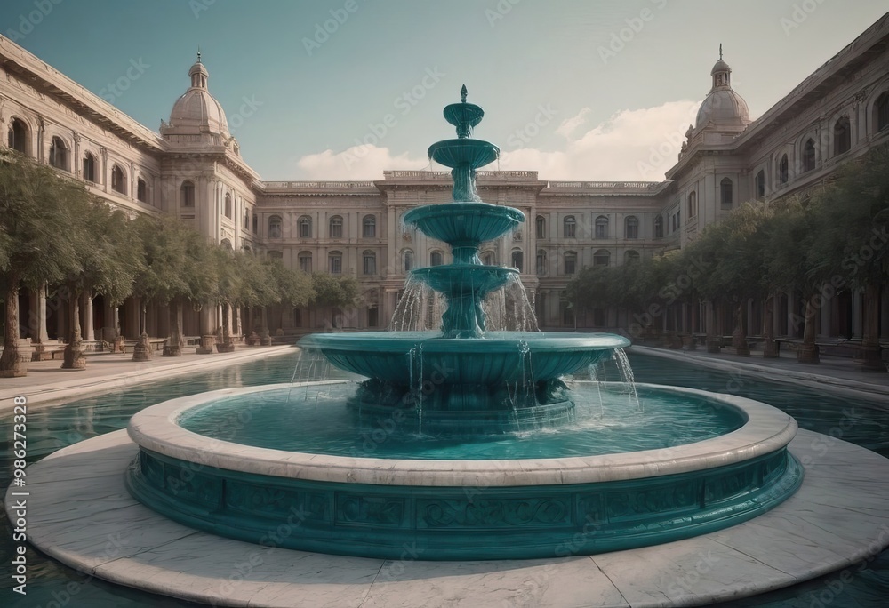 Obraz premium A beautiful fountain is in front of a building with blue domes