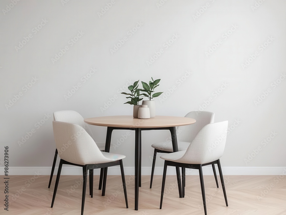 Clean-lined dining area with minimalist table and chairs, minimalistic design, dining harmony Clean-lined dining area with minimalist table and chairs, minimalistic design, dining harmony
