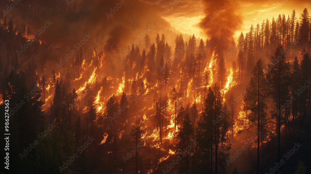 Fototapeta premium AI Technology Predicting Wildfire Spread and Optimizing Firefighting Strategies to Enhance Emergency Response and Protect Ecosystems through Data-Driven Insights and Advanced Modeling