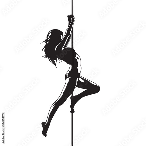 Vector Illustration Stylized Pole Dancers Silhouettes Stock Vector isolated on transparent background