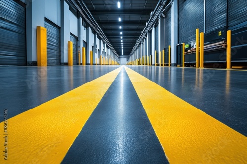 Wallpaper Mural Modern warehouse floor with yellow markings on the floor background. Torontodigital.ca