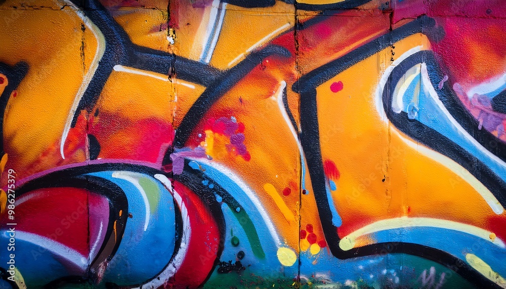 A vibrant graffiti mural featuring bold colors and dynamic shapes, showcasing urban art. A vibrant graffiti mural featuring bold colors and dynamic shapes, showcasing urban art.