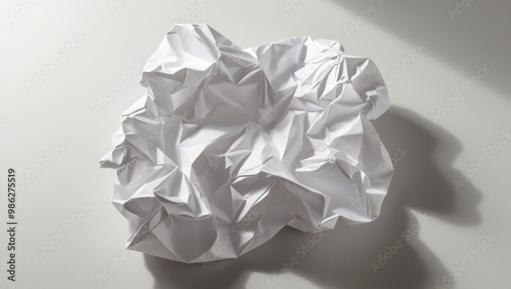 High-resolution close-up of a crumpled white paper against a light gray background, emphasizing texture and intricate details, generative ai High-resolution close-up of a crumpled white paper against a light gray background, emphasizing texture and intricate details, generative ai