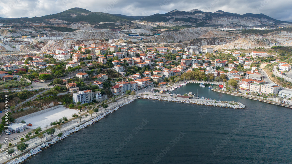 Saraylar Village view from sea in Marmara Island of Turkey. Saraylar Village view from sea in Marmara Island of Turkey.