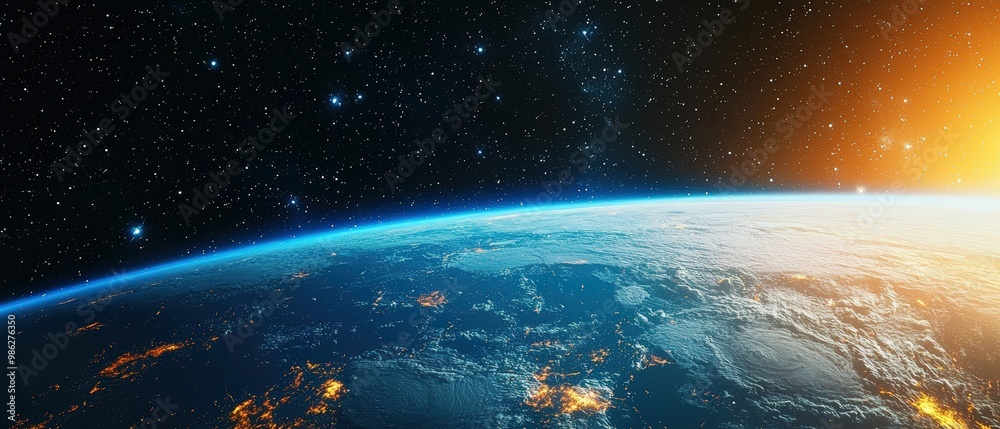 Obraz premium Earth from space with sunrise