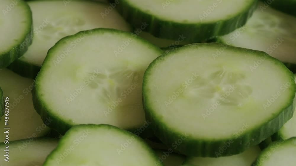 Fresh cucumber sliced in pile background rotating macro video Fresh cucumber sliced in pile background rotating macro video