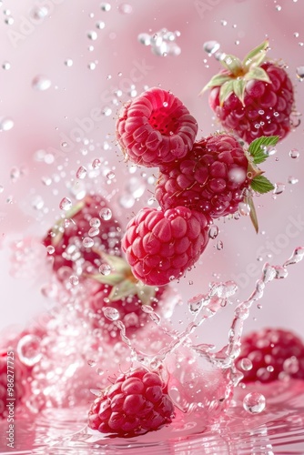 Fresh raspberry fruit with water splash