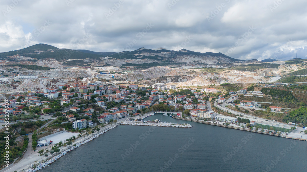 Naklejka premium Saraylar Village view from sea in Marmara Island of Turkey.