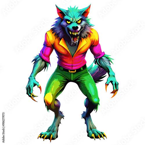 Wallpaper Mural Colorful Werewolf in Action with Fierce Expression Torontodigital.ca