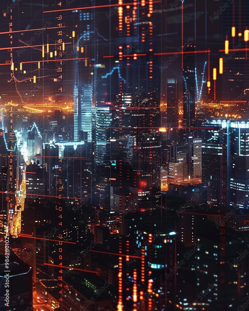 Fototapeta premium Futuristic city skyline with building night image