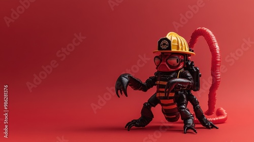 Scorpion Dressed as Firefighter in Bold Colors