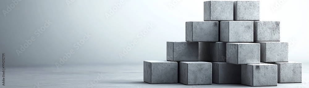 Stacked concrete blocks forming a pyramid on a plain background, representing construction, architecture, and building materials. Stacked concrete blocks forming a pyramid on a plain background, representing construction, architecture, and building materials.