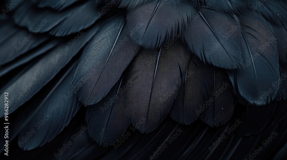 Fototapeta premium Soft black feathers layered in a close-up, creating a textured and mysterious aesthetic.