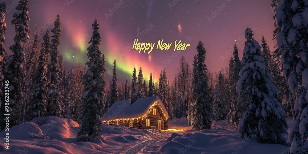 Winter Wonderland with Aurora Borealis