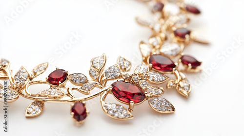 Professional jewelry photography on a white background, crisp and clear, showcasing intricate details