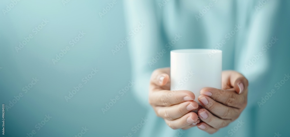A close-up of hands gently holding a white cup against a soft blue background, symbolizing care and warmth. A close-up of hands gently holding a white cup against a soft blue background, symbolizing care and warmth.