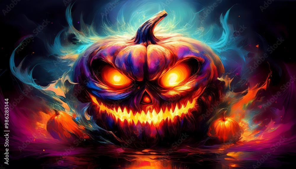 Digital art painting of a Jack-o'-lantern with a carved, spooky face, perfect for Halloween themes Digital art painting of a Jack-o'-lantern with a carved, spooky face, perfect for Halloween themes