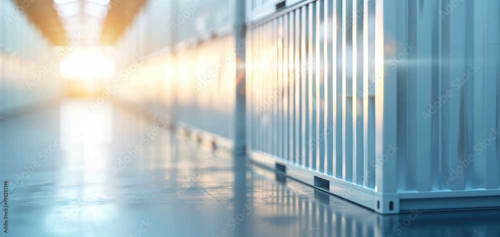 A serene corridor illuminated by soft sunlight, highlighting the textures of a shipping container, creating a peaceful atmosphere. A serene corridor illuminated by soft sunlight, highlighting the textures of a shipping container, creating a peaceful atmosphere.