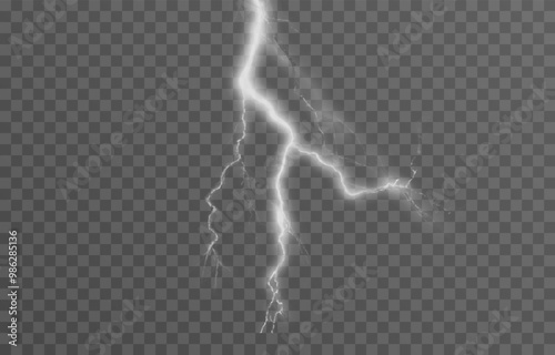 Lightning on an isolated transparent background. Flash of light, lightning png. Thunderstorm, natural phenomenon. Effect lightning png. Vector illustration.