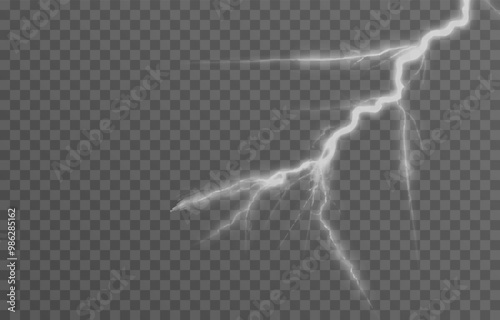 Lightning on an isolated transparent background. Flash of light, lightning png. Thunderstorm, natural phenomenon. Effect lightning png. Vector illustration.