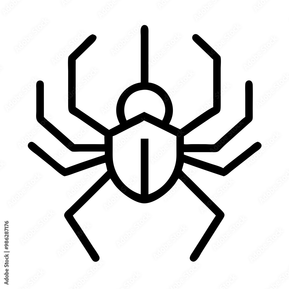 Black Spider Icon in Minimalist Line Design, Halloween Insect Black Spider Icon in Minimalist Line Design, Halloween Insect