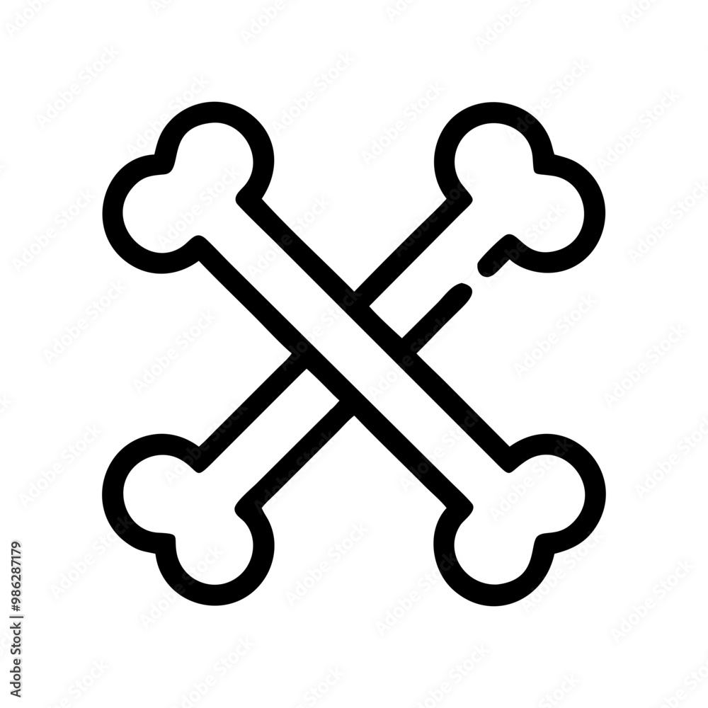 Crossed Bones Icon in Simple Black Outline, Halloween Pirate Symbol Crossed Bones Icon in Simple Black Outline, Halloween Pirate Symbol
