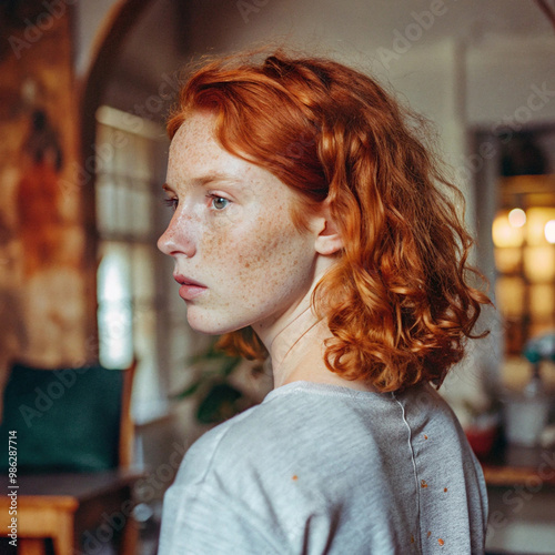 Portrait of beautiful young woman with freckles and beauty marks generative ai photo