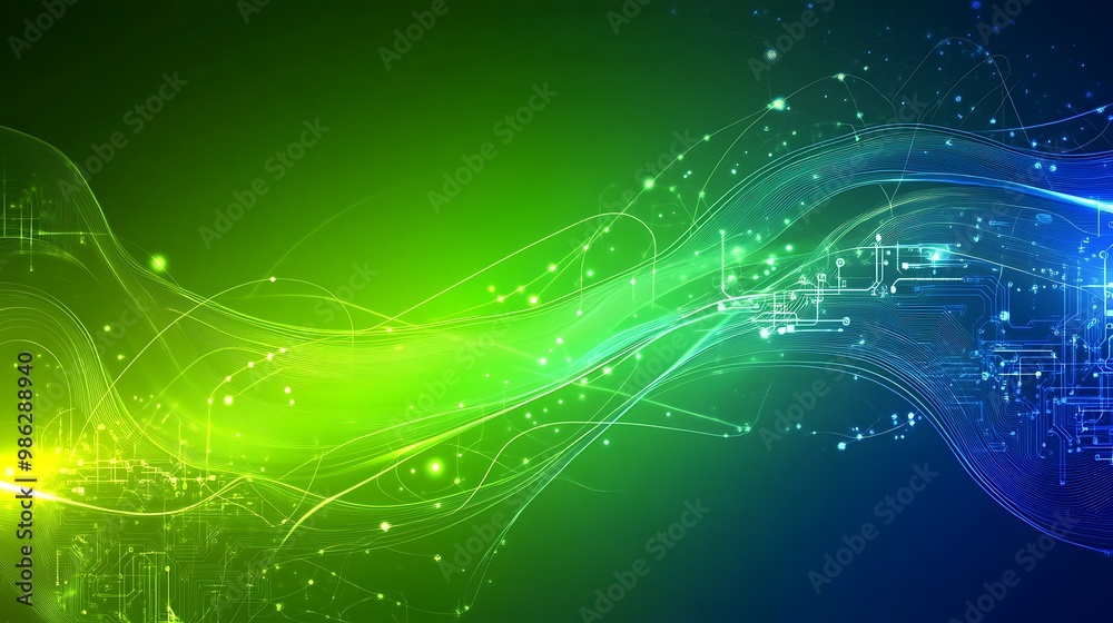 Fototapeta premium Abstract Digital Network with Green and Blue Hues