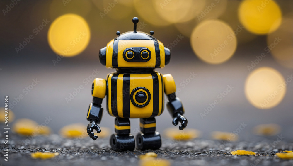 A cute, small, yellow astronaut robot with a simplistic face and backpack on a monochrome background. A cute, small, yellow astronaut robot with a simplistic face and backpack on a monochrome background.