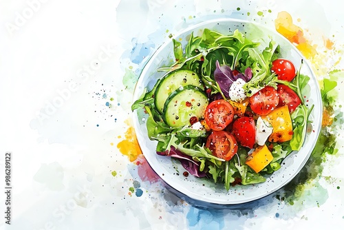 A vibrant salad filled with fresh vegetables, perfect for a healthy meal or a colorful presentation. photo