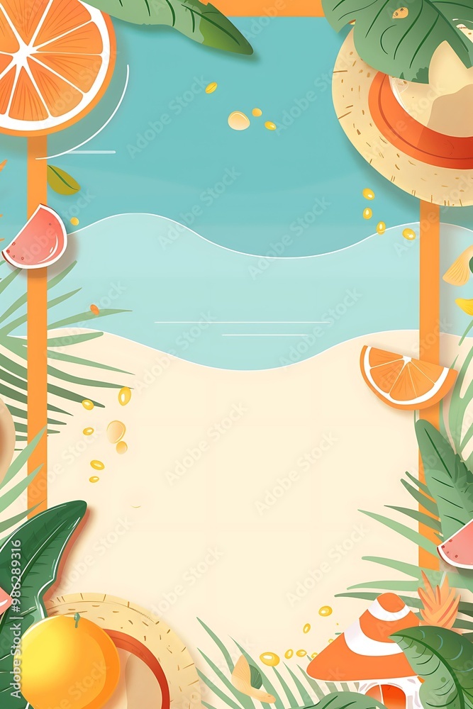 Naklejka premium Summer Tropical Illustration With Orange and Leaves