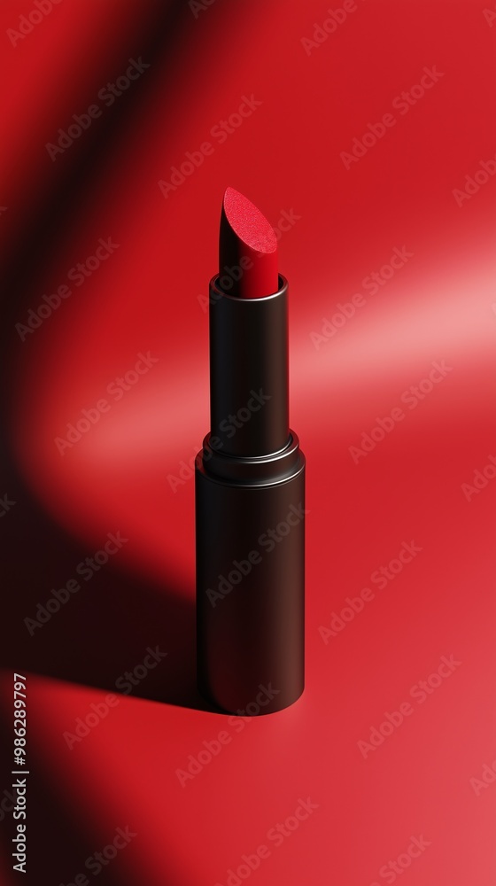 isometric shot of red lipstick on red background packshot style for cosmetic advertising isometric shot of red lipstick on red background packshot style for cosmetic advertising