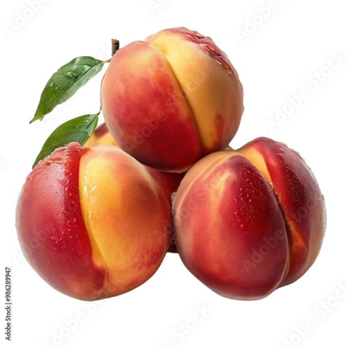 Fresh Ripe Golden Peaches on Transparent Background
