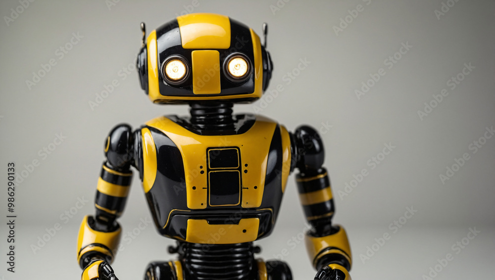 A cute, small, yellow astronaut robot with a simplistic face and backpack on a monochrome background. A cute, small, yellow astronaut robot with a simplistic face and backpack on a monochrome background.