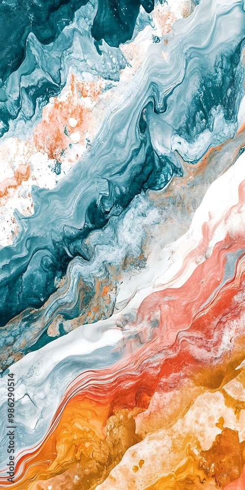 Abstract Painting with Blue, White, Orange and Red Colors Abstract Painting with Blue, White, Orange and Red Colors