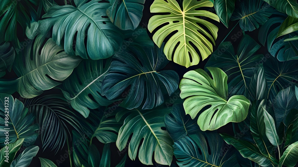 Botanical seamless pattern, split-leaf Philodendron plant on light yellow, pastel vintage theme Botanical seamless pattern, split-leaf Philodendron plant on light yellow, pastel vintage theme