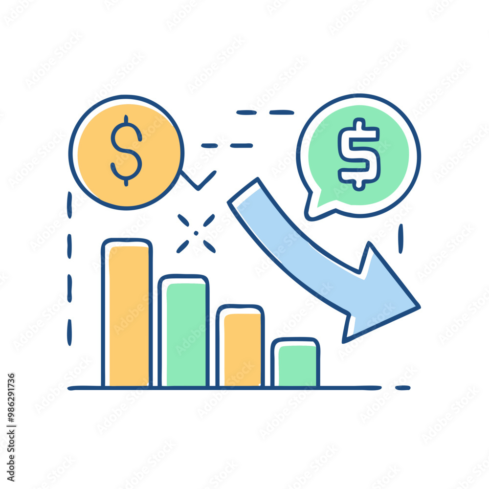 Loss icon with downward symbol and arrow, symbol of negative outcome or deficit, minimalist style Loss icon with downward symbol and arrow, symbol of negative outcome or deficit, minimalist style