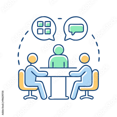 Meeting table icon, symbol of collaboration and discussion, minimalist style