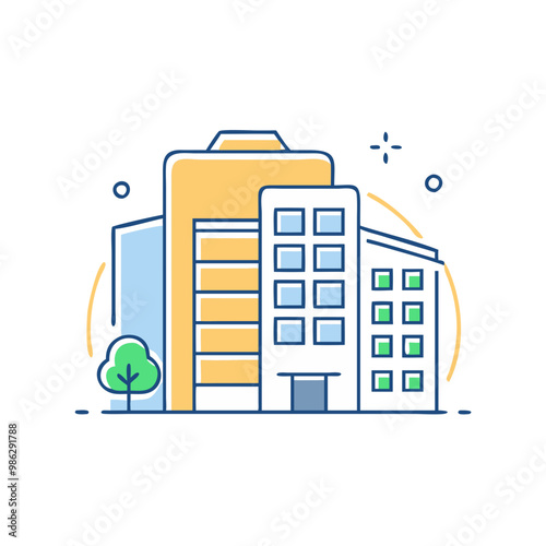 Office building icon, symbol of business and corporate environment, minimalist style