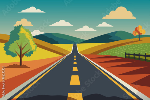 highway with a turn in the mountains vector illustration