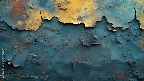 Abstract Blue and Yellow Cracked Wall Texture Background